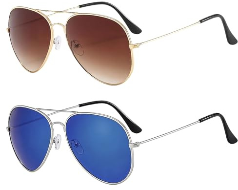 JiaYiXu 2 Pairs Pilot Style aviator Sunglasses Men's Women, Rave Glasses, Tinted Glasses, Rave Accessories, Classic Retro 80s Metal Frame, Stylish Sunglasses For Driving Traveling Fishing Cycling