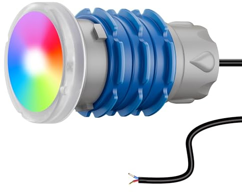 OSREE Mini Projecteur Piscine Vissable avec Filetage 1,5, 6W RGB Spot LED Piscine Multicolore 240lm, Ø49mm, 12V AC Étanche IP68 Lampe à Fixer sur Prise Balai pour Piscines Béton, Sans Télécommande