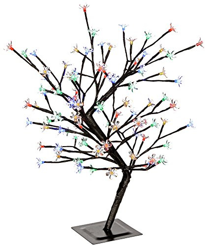 WeRChristmas Illuminated Cherry Blossom Tree with 96-LED Brown Trunk and Branches, 2 feet/60 cm - Multi-Colour