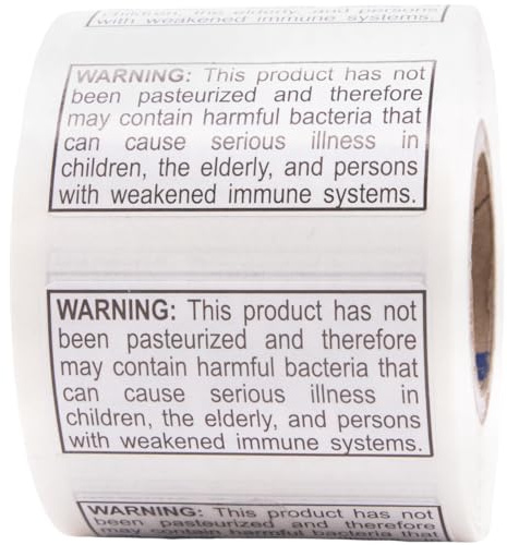 Not Pasteurized Warning Labels .75 x 1.5 Inch 500 Adhesive Stickers