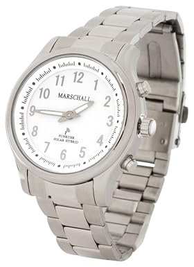 Marschall Deutsch sprechende Damen Armbanduhr I Mit Solarpanel I 1148w I Funkarmbanduhr I Für Blinde, Senioren und Demenzkranke I Datum- und Zeitansage I Vario-Edelstahlarmband