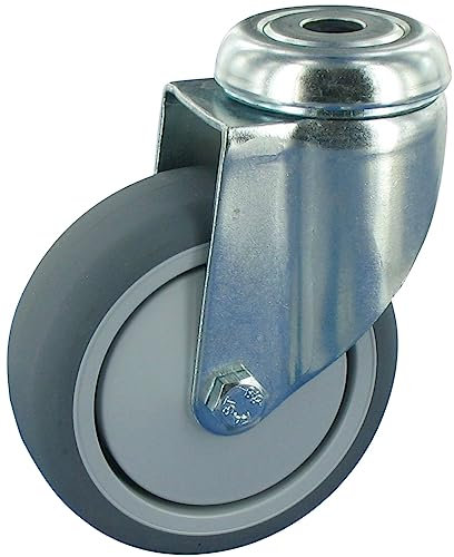 Rollentechnik Apparaterolle Lenkrolle ohne Feststeller Rad Thermoplastischer Gummi 125x30 mit Kugellager & Rückenloch Bauhöhe 159mm Tragfähigkeit 100 kg