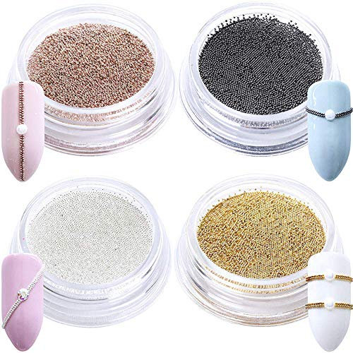 GZMAYUEN Kaviar Perlen Nägel 3D Mini Micro Nail Art Silber Gold Roségold Schwarz Perlen 4Pcs 0.4mm Nailart Strasssteine Nagelkaviar Nagel Art Dekor