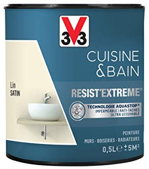 V33 Peinture multi-supports monocouche Cuisine & Bain Resist'Extrême® Satin, Lin, 0,5L