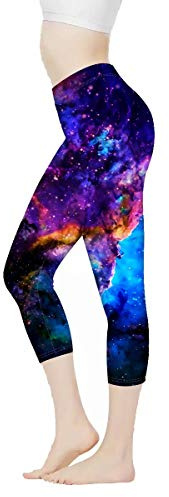 AFPANQZ Nebula Galaxy Leggings for Women High Waisted Casual Butt Lift Compression Leggings Seamless Plus Size Stretch Capri Yoga Pants Aerobics Gym Finess Running Premium XXL Purple Blue