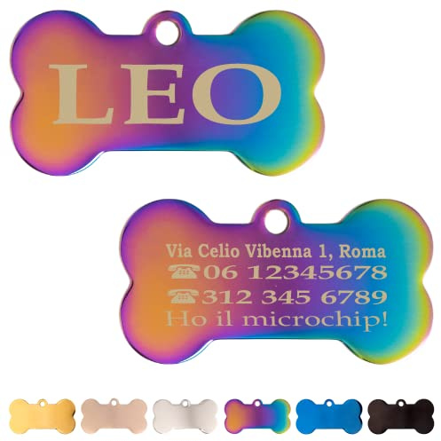 Ibera gifts - Medaglietta Cane Personalizzata, Targhetta Cane con Incisione in Acciaio Inossidabile, per Cani e Gatti di Taglia Media e Grande, Medaglietta Gatto Personalizzata (Multicolore)