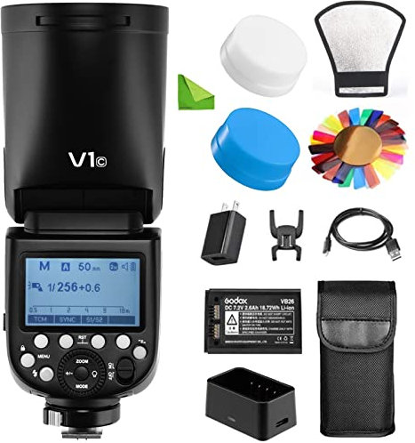 Godox V1 V1-C Flash for Canon Camera TTL Flash Speedlight 1/8000 HSS, 480 Full Power Flashes, 1.5s Recycle Time, 76Ws 2600mAh Li-ion Battery Round Head Flash Godox Flash Speedlite for Canon Cameras