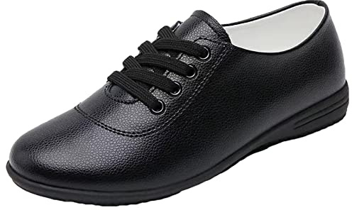 Oxfords pour Femmes À Lacets en Cuir Chaussures De Marche Fond Souple Léger Travail Bureau Mocassins,Noir,39 EU