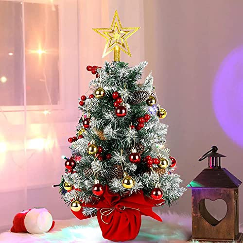 KAHEIGN Mini Christmas Tree, 60CM Artificial Christmas Tree Tabletop Pine Tree Potted Small Xmas Tree with Christmas Ball Red Berry Pine Cone Star for Christmas Home Office Table Decorations