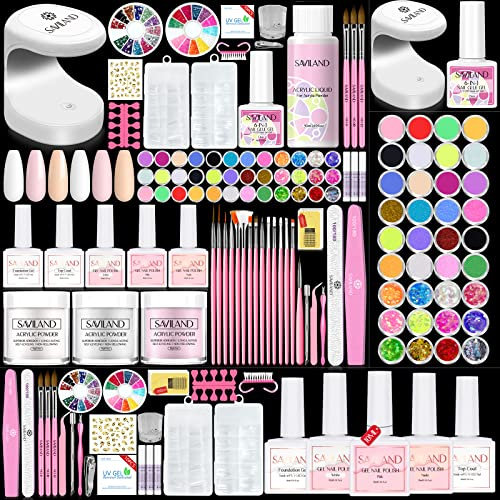 Saviland Acryl Nagelset für Nägel: Acryl Nagelset für Nagelverlängerung,Acryl Anwendung mit Acrylpulver & Acryl Liquid & Acryl Nagel Pinsel,Nagelzubehör Basis & Deckgel Acryl Nagelset für Zuhause