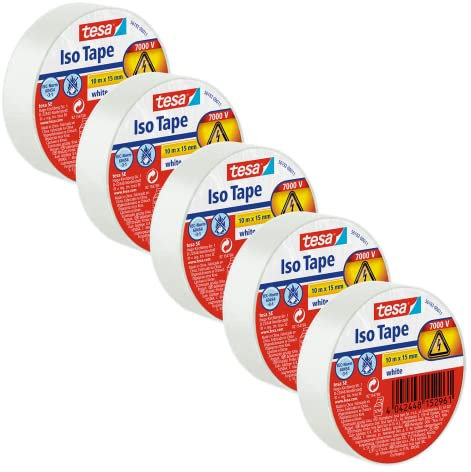 tesa 56192-00011-02 Cinta aislante en PVC - Paquete de 5-10m x 15mm, Color blanco