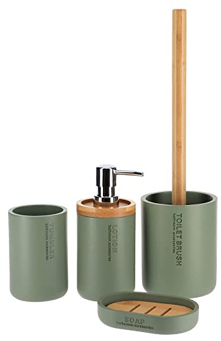 PLUS HOME Juego de baño 4 Piezas Incluye escobilla,dispensador,Vaso,jobonera.Color Verde