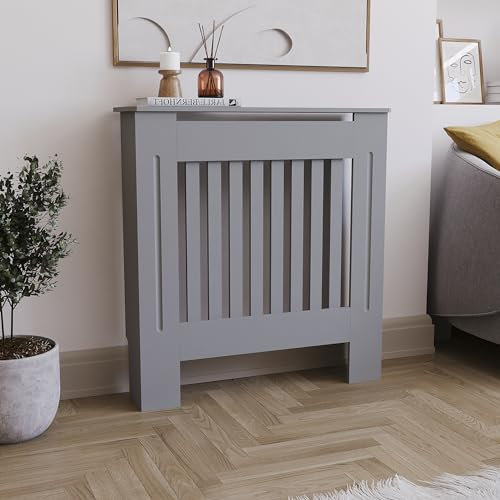 Vida Designs Cubierta para radiador Chelsea, diseño Moderno de Parrilla de Listones, gabinete de MDF Pintado en Gris, pequeño, (H: 82/ W: 78/ D: 19 cm)