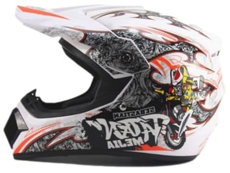 Kinder Crosshelm Mejia – Motorradhelm für Kinder, ABS-Schale, robuster Kinderhelm für Downhill, Quad und Motocross, Weiß, Größe L, 57 – 58 cm