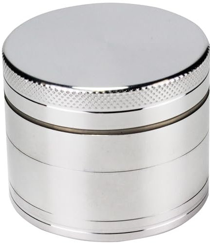 Evergreen Labs Grinder Metall Crusher Kräutermühle Crinder Aus 100% Aluminium, Durchmesser Größe 50mm 4 Teilig, Farbe Silber mit Scraper Für Getrocknete Kräuter, Spice, Gewürze