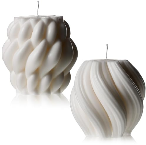 Threlaco 2 Pcs Decorative Pillar Candles Modern Aesthetic Knot Ball Swirl Candles Scented Soy Wax Ribbed Decor for Home Shelf Table Room Decor Christmas Holiday Housewarming Gift