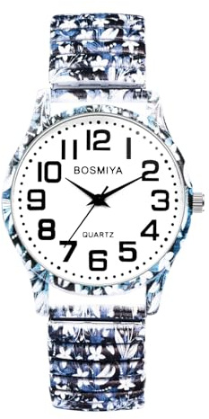 Avaner Montre Bracelet pour Homme Femme Bracelet Elastique:Mouvement à Quartz Analogique échelle en Chiffres Arabes-Montre à Bracelet Décorative Imprimée pour Unisexe-Noir