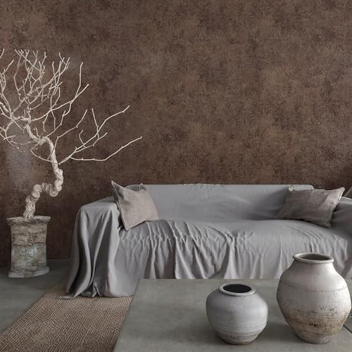 TOTIO Antique Bronze Gold Concrete Wallpaper Dark Brown Extra Wide 31.5x157inch Vintage Metal Industrial Style Wall Sticker Air Guide Slot Design Matte Thick Self-Adhesive Waterproof Contact Paper
