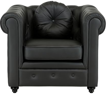 Totò Piccinni Poltrona CHESTER design vintage retrò classico trapuntata piedini in legno (Poltrona, Ecopelle Nero)