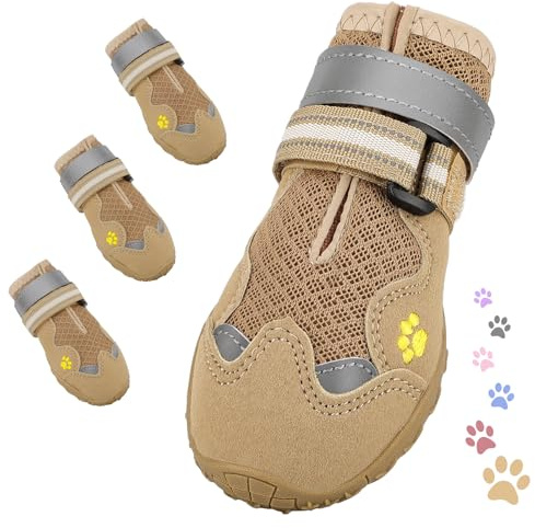 FISHOAKY Dog Shoes for Large Medium Small Dog, Mesh Breathable Dog Shoes for Hot Pavement, Anti-Slip Dogs Boots Paw Protectors with Reflective for Outdoor Walking Indoor Hardfloors (Size 5)