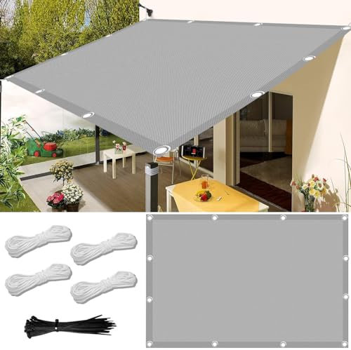 HIQE-FL Sonnensegel Wasserdicht, Rechteckig 1.5x2m, Polyester, UV-Schutz, Wasserdicht, Schattierungsnetz, Grau, für Balkon, Terrasse, Garten