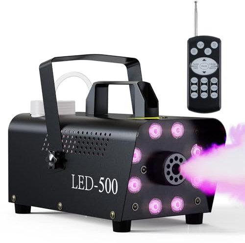 Motorenbau Máquinas de humo Automática con 8 LED y 13 Colores con Efectos RGB, Máquina de Nieblade con Remoto Inalámbrico Portátil,Perfecta para Fiestas Navidad,Discotecas,DJ,Bodas,Escénicos,Halloween