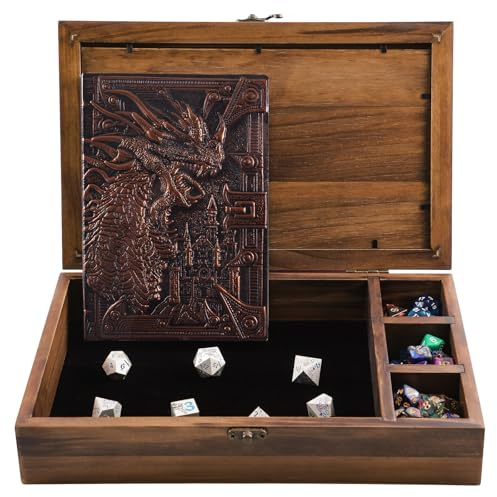 Scatola per dadi 2 in 1, in metallo, con taccuino DND per rollare e riporre oggetti di ruolo, giochi da tavolo, vassoio per dungeons & dragons, custodia poliedrica in metallo per collezionisti di dadi