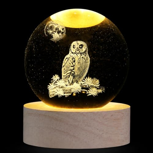 XIANNVXI 3D 60mm Owl Crystal Ball Paperweight,with Wooden Base | Owl Gifts for Women,Owl Ornament for The Home,Wichy Gothic Gifts,60mm Glass Ball,Cute Witch Goth Halloween Decoration