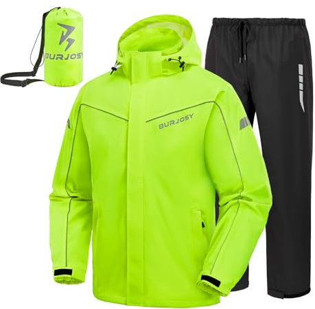 Regenanzug Herren, Wasserdicht Regenjacke Regenhose, Packbare Leicht Reflektierende Windjacke mit Kapuze, Atmungsaktiv Fahrrad Regenmantel für Outdoor Wandern Camping