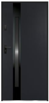 Vente-unique - Puerta de entrada de acero y acero inoxidable Alt. 207 x L100 cm - vidrio ahumado - negro y antracita - apertura derecha - BRAGA