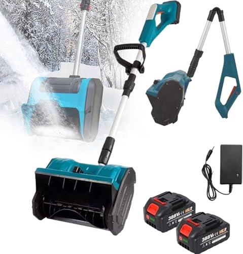 Sladdlös snöskyffel, batteridriven elektrisk snöslunga, snöplog med justerbar riktning med 2 batterier, uppladdningsbar snöslunga 8 m kastavstånd för uteplats, lekplats, gård,Blue