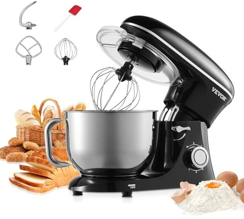 VEVOR KüchenmaschineTeigmixer 1400 W 5,68 L Küchenmaschine mit kippbarem Kopf Edelstahlschüssel Knethaken Schneebesen Schaber, Haushalts-Küchenmaschine zum Backen und Mixen, schwarz