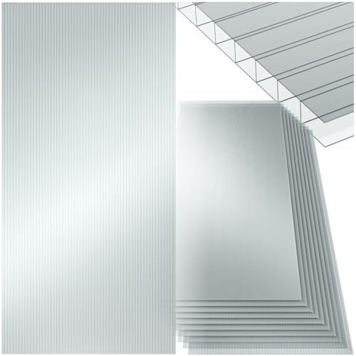 tectake® 10 Plaques alvéolaires Polycarbonate 6 mm Panneau alvéolaire Double de 121x60,5 cm Panneau pour Serre Antichoc et résistant aux UV idéal Serre de jardin Abri de voiture Abri de jardin Pergola