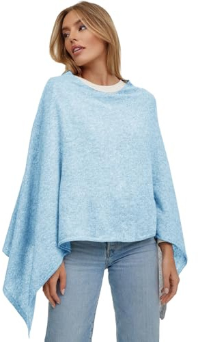 Glamexx24 Poncho de Punto para Mujer, Color Liso, de Punto Fino, XXL, Jersey Elegante, Estilo y Comodidad para Primavera y otoño, Fabricado en Italia, Rojo, L-XL