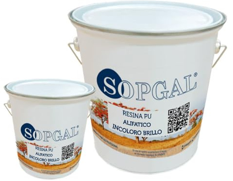 Sopgal Resina PU Alifático Incolora para Protección de Suelos (4+1kg) - Crea una capa de protectora con efecto brillo en la superficie. Ideal para pinturas Epoxi