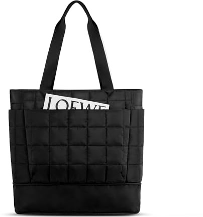 befen puffer handväska dam stor shopper väska bärbar laptop väska sportväska resväska med dragkedja trolleyskydd för arbete, resor, fitness, B-svart (28 l)