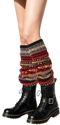 XEPST Leg Warmers Winter Warm Boot Cuffs for Women, Bohemian Style Crochet Knitted Boot Topper Socks Leg Cuffs Winter Gift for Girls, Black