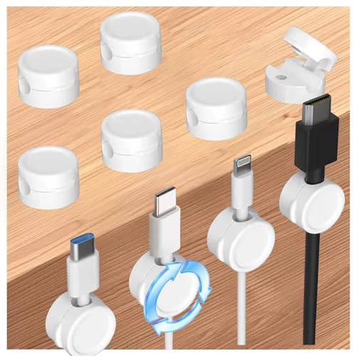 Rliocvhe 10 Pièces Magnetique Clips Câble, Supports de Câbles Totatifs à 360° Organisateur de Charge, Range Cable Bureau Management pour HDMI/USB/Câbles de Chargement/Maison/Bureau Cable Management