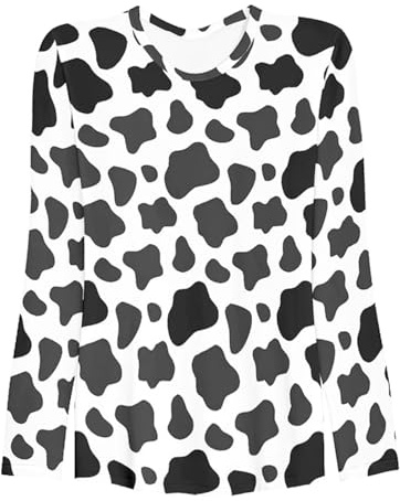 Generisch T-shirt à manches longues pour femme avec motif taches de vache - Pull avec aspect fourrure d'animaux - Haut décontracté avec imprimé intégral pour un look accrocheur