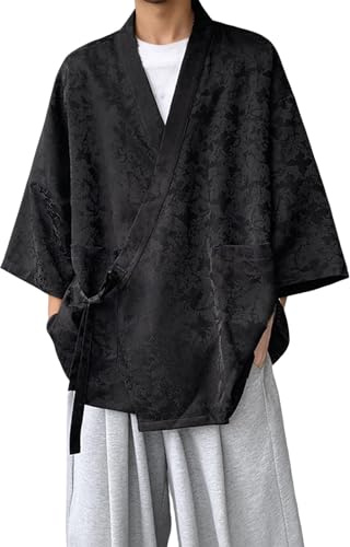 Cardigan Chinois Zen Kimono en Soie glacée Veste légère et Ample Vêtements d'extérieur décontractés