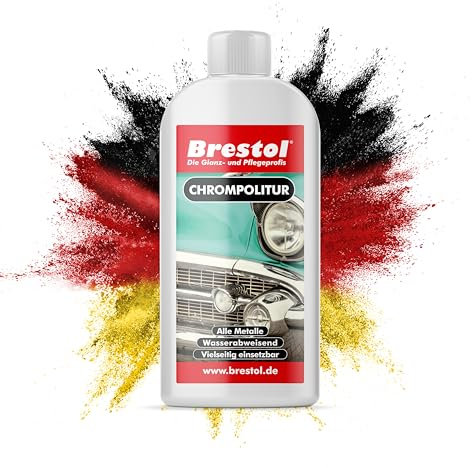 BRESTOL® Chrompolitur 250 ml - Chromreiniger & Chrompflege, Hochglanz für Chromflächen, pflegt blinde und angelaufene Stellen - Entfernt Korrosion, hartnäckige Ablagerungen und Verunreinigungen