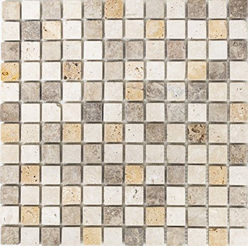 Mosaik-Netzwerk Plaque de mosaïque - Carré - Travertin - Pierre naturelle - Cuisine - Mur - Crédence en carreaux - Briques de parement de mur