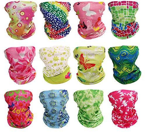 GUIFIER 12 Pack Magic Wide Tube Face Mask,Neck Gaiter, Headwear, Sports Scarf, Boho Bandana, Balaclava, Headband for Women and Men