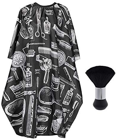 Runstarshow Friseurumhang Schwarz Haarschneideumhang Friseur Kleid Salon Barber Cape mit Bürste, Färbeschale Färbeschale