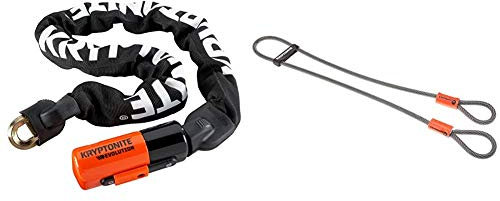 Kryptonite Kabelschloss Evolution series 4 Integrated Chain 1090, Schwarz, 90cm & Schlaufenkabel Krypto Flex 120 cm, ⌀10 mm, grau