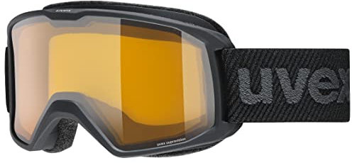 uvex element LGL - leicht kontrastverstärkende, stylische Skibrille mit Anti-Fog-Beschichtung für Teens und junge Erwachsene - black/lasergold lite-clear - one size