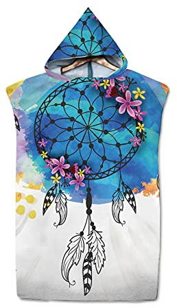 FANSU Surf Poncho de Bain Poncho de Plage, Unisexe Microfibre sans Manches Peignoir de Piscine Serviette pour Adulte Femmes et Hommes Serviette à Changement (75x110cm,Attrapeur de rêves)