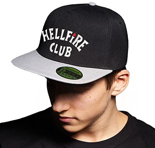 BroiderStudio The Hawkins High Hellfire Club Nero/Grigio Cappello Piatto con Visiera Aggiustabile Snapback Unisex Originale Ricamato Cappello Logo Urbano