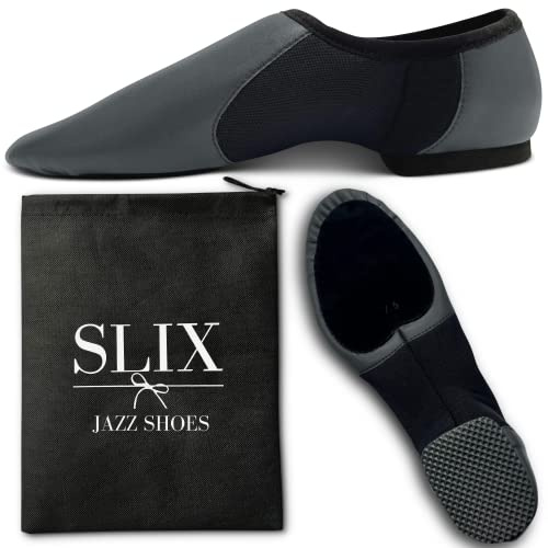 SLIX Dance Presents The Premium Jazz Shoe, Easy Slip On Slip Off Black Dance Shoes, Real Suede and Rubber Split Sole for Women and Girls Size 6