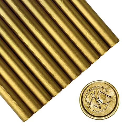 SHOWIN Gun Glue Sealing Wax Sticks for Wax Seal Stamp - Metallic Antique Gold, Great for Wedding Invitations, Cards Envelopes, Snail Mails, Wine Packages, Christmas Gift Ideas, Pack of 10
